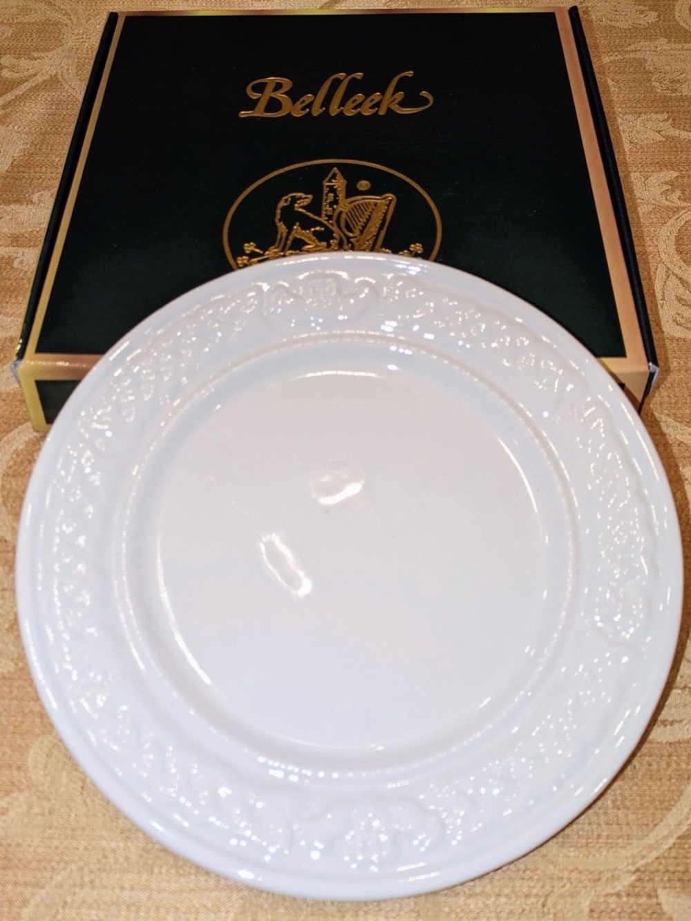 Belleek White Embossed Porcelain Dinner Plate - Belleek